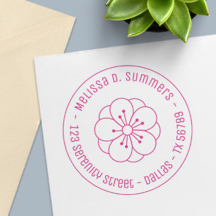 Tampon Auto-encreur Sakura Cherry Blossom Flower Round Adresse 2