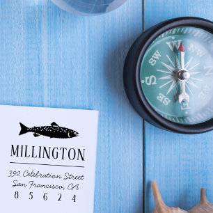 Tampon Auto-encreur Salmon Nautical Family Name & Return Adresse