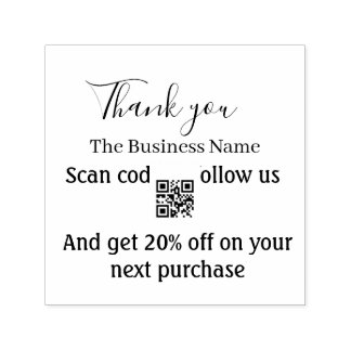 Tampon Auto-encreur Scan QR to follow us thank you discount code pink 