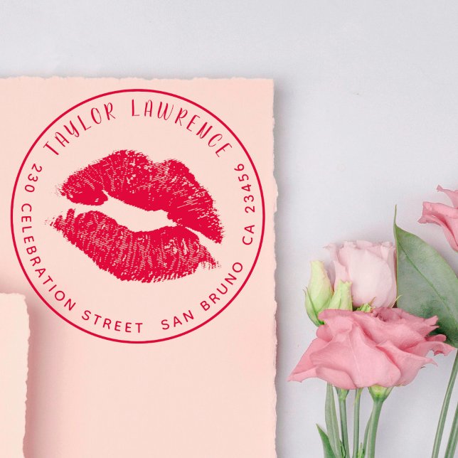 Tampon Auto-encreur Scellé Avec Lèvres Baiser Nom Et Nom De L'Adresse  (Créateur téléchargé)