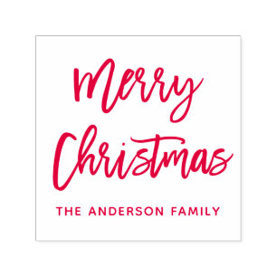 Tampon Auto-encreur Script de brosse moderne Joyeux Carré de Noël Roug