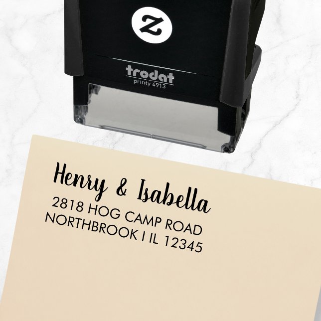 Tampon Auto-encreur Script élégant de l'adresse de retour personnalisé (Couples Name Custom Self-Inking Stamp)