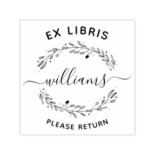 Tampon Auto-encreur Script Feuille rustique Nom de famille Ex Libris L