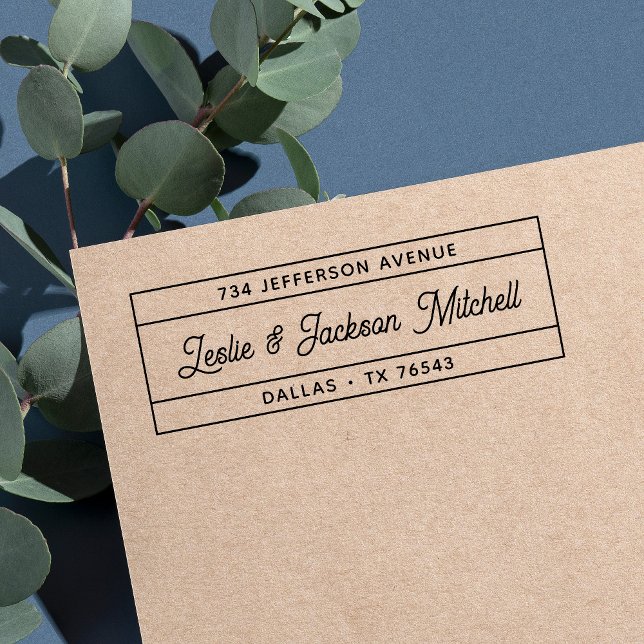 Tampon Auto-encreur Script moderne Couple Nom Adresse de retour (Créateur téléchargé)