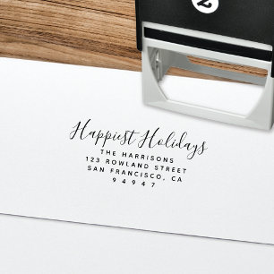 Tampon Auto-encreur Script moderne Happy Holiday Adresse de retour