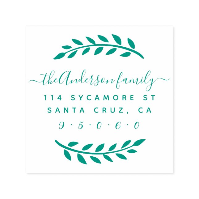 Tampon Auto-encreur Script rustique Nom de famille Wreath Adresse de r (Design)