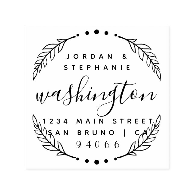 Tampon Auto-encreur Script Rustique Personnalisé Juste Marié Adresse d (Design)