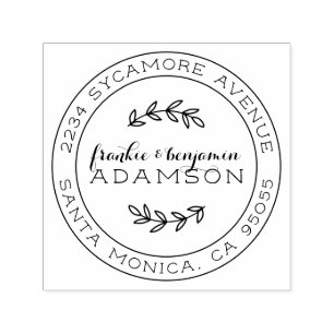 Tampon Auto-encreur Script rustique Round Marié Couple Adresse de reto