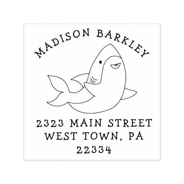 Tampon Auto-encreur Sharks Kid's Cute Kawaii Adresse de retour Timbre (Design)