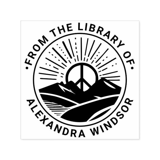 Tampon Auto-encreur Signe de Paix Lever de Soleil Montagnes Bibliothèq (Design)