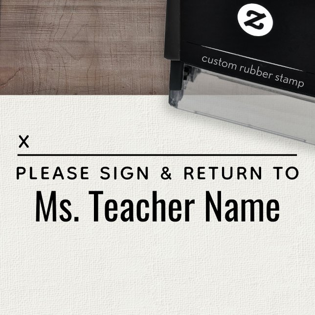 Tampon Auto-encreur S'il vous plaît signer et retourner - Gras Nom de  (Custom Teacher Stamp - Self Inking Rubber Stamp)