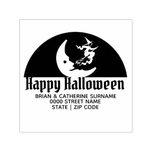 Tampon Auto-encreur Silhouette de lune de sorcière halloween adresse d