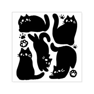 Tampon Auto-encreur Silhouettes de chat noir - Design Feline mignon