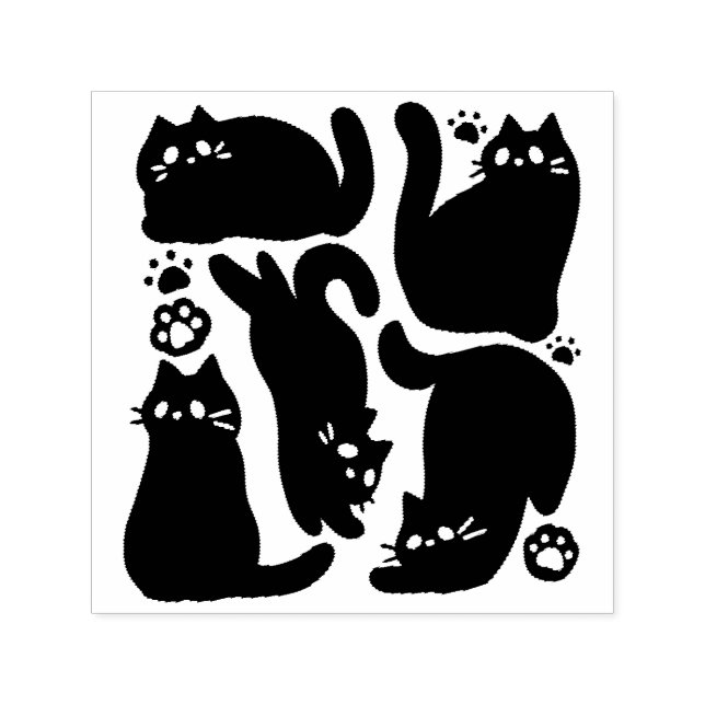 Tampon Auto-encreur Silhouettes de chat noir - Design Feline mignon (Design)