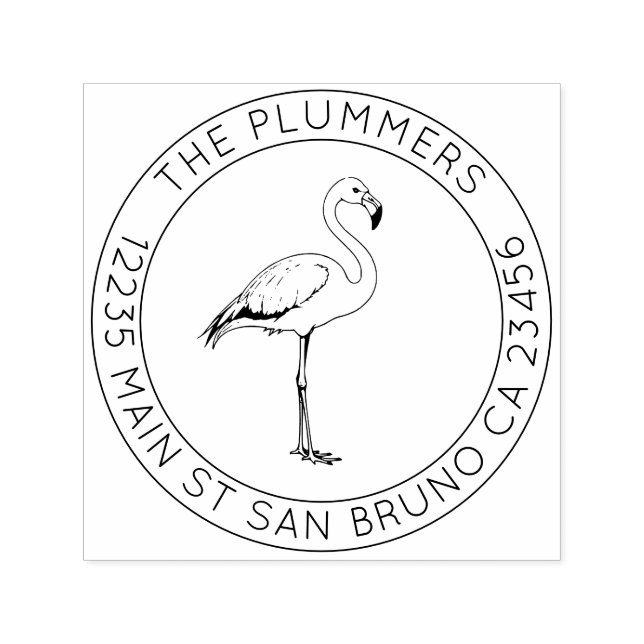 Tampon Auto-encreur Simple Elegance - Flamant rose Family Adresse de r (Design)