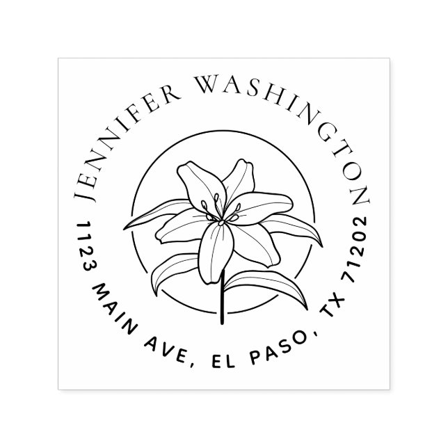 Tampon Auto-encreur Simple Lily Floral Nom rond Adresse de retour (Design)