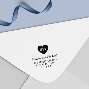 Tampon Auto-encreur Simple Monogramme Heart Couple Mariage Adresse