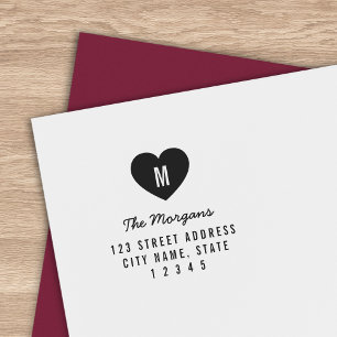 Tampon Auto-encreur Simple Monogramme Heart Family Adresse domiciliair