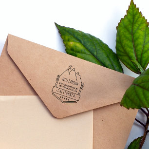 Tampon Auto-encreur Simple Mountain & Pine Trees Rustique Adresse de r