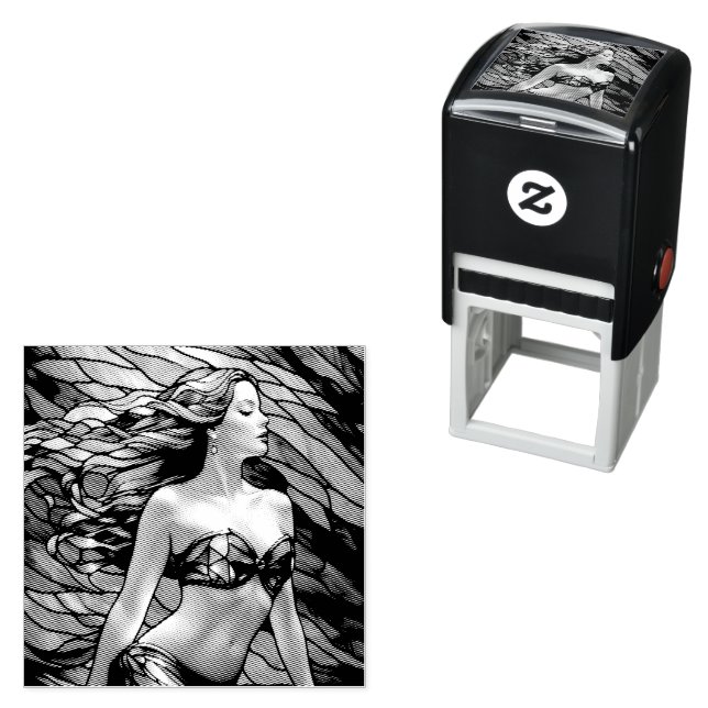 Tampon Auto-encreur Sirène arc-en-ciel en verre (En situation)