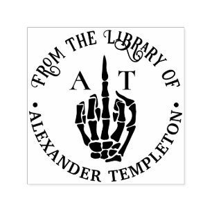 Tampon Auto-encreur Skeleton Main Middle Finger Library Nom du livre I