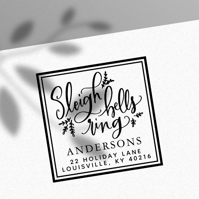 Tampon Auto-encreur Sleigh Bells Anneau Adresse de Noël (Créateur téléchargé)