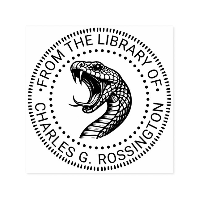 Tampon Auto-encreur Snake Baring Fangs Head Library Nom du livre (Design)