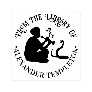 Tampon Auto-encreur Snake Charmer et Cobra Round Library Nom du livre
