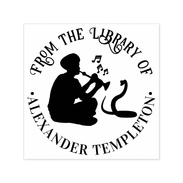 Tampon Auto-encreur Snake Charmer et Cobra Round Library Nom du livre (Design)