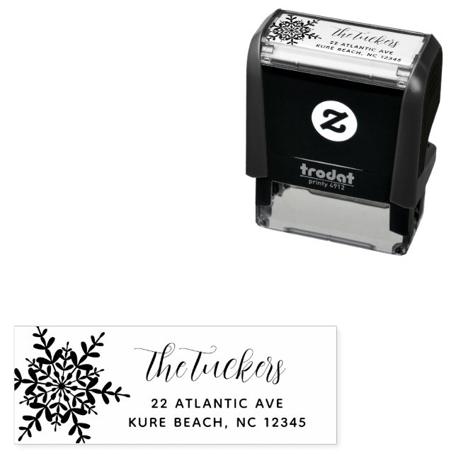 Tampon Auto-encreur Snowflic Script Modern Christmas Retours Adresse (En situation)