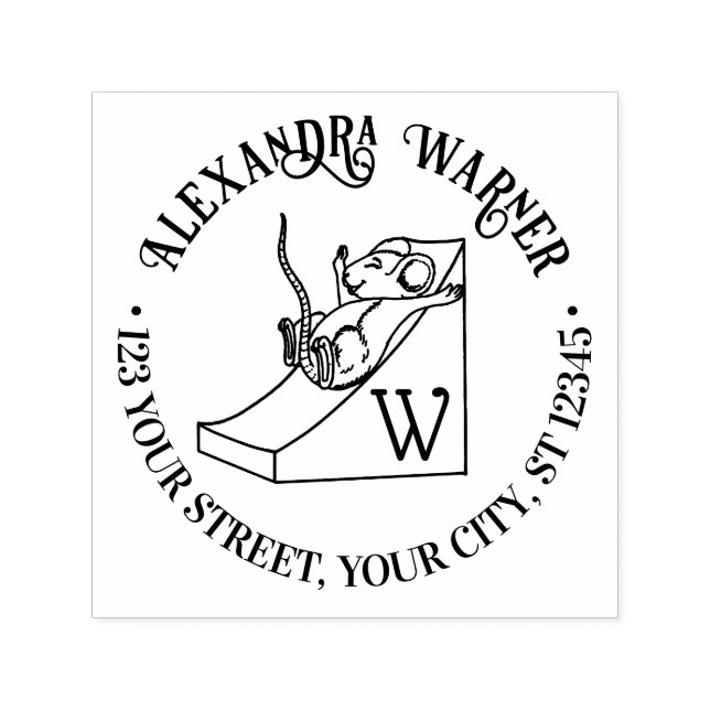 Tampon Auto-encreur Souris mûre sur fromage Diapositive Nom Adresse in (Design)