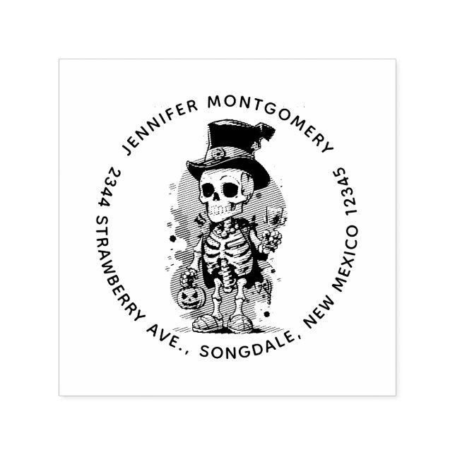 Tampon Auto-encreur Squelette cool dans une adresse Halloween Hat Top (Design)