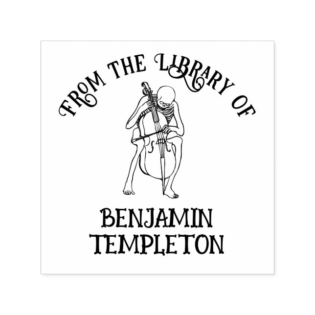 Tampon Auto-encreur Squelette gothique Jouer Cello Bibliothèque Nom du (Design)