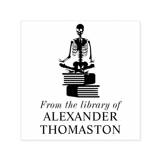 Tampon Auto-encreur Squelette gothique Lotus Yoga Pose sur la biblioth (Design)