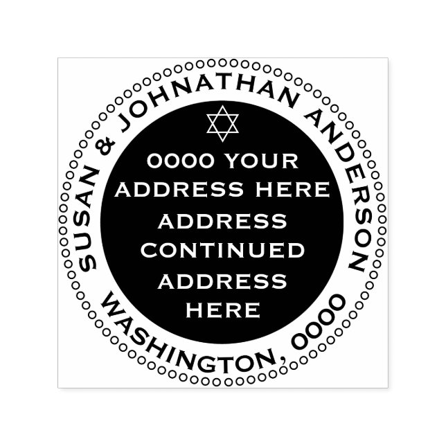 Tampon Auto-encreur Star david joailli adresse de retour ronde noir bl (Design)