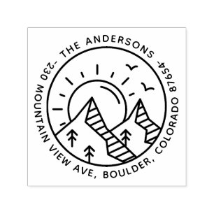 Tampon Auto-encreur Sun, Pine Trees, & Mountains Round Return Adresse
