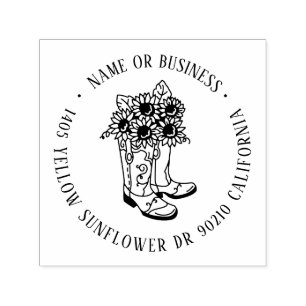 Tampon Auto-encreur Sunflower Cowboy Boots Nom personnalisé Adresse de
