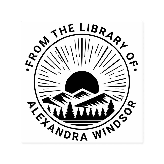 Tampon Auto-encreur Sunrise Sunset Behind Mountains Bibliothèque Nom d (Design)