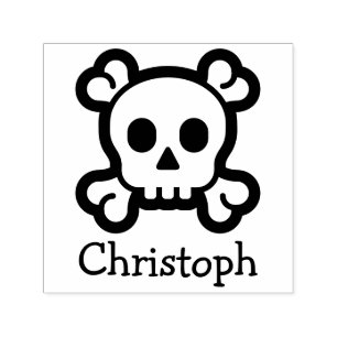 Tampon Auto-encreur Symboles simples / Icônes - SKULL & BONNES + Nom