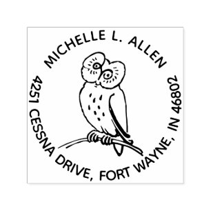 Tampon Auto-encreur Tamise Simple Hibou Adresse de Retour Rond Personn