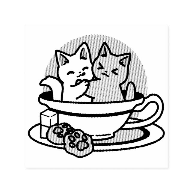 Tampon Auto-encreur Tea Time Meow Time - Cute Cat and Tea Design (Design)