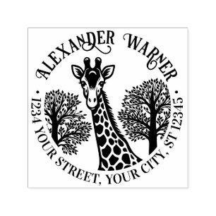 Tampon Auto-encreur Tête de girafe tachetée #3 Nom Adresse de retour