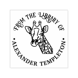 Tampon Auto-encreur Tête de girafe tachetée no 1 Nom du livre de bibli