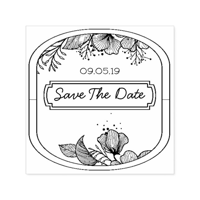 Tampon Auto-encreur Texte dessiné à la main mongramme cadre fleurs flo (Design)