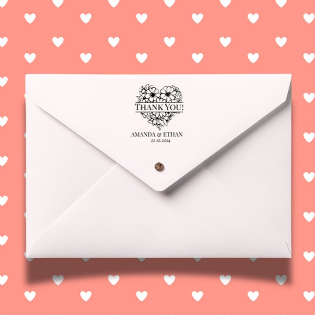 Tampon Auto-encreur Thème Foral Merci mariage (Wedding Thank you Foral Theme Self-inking Stamp)