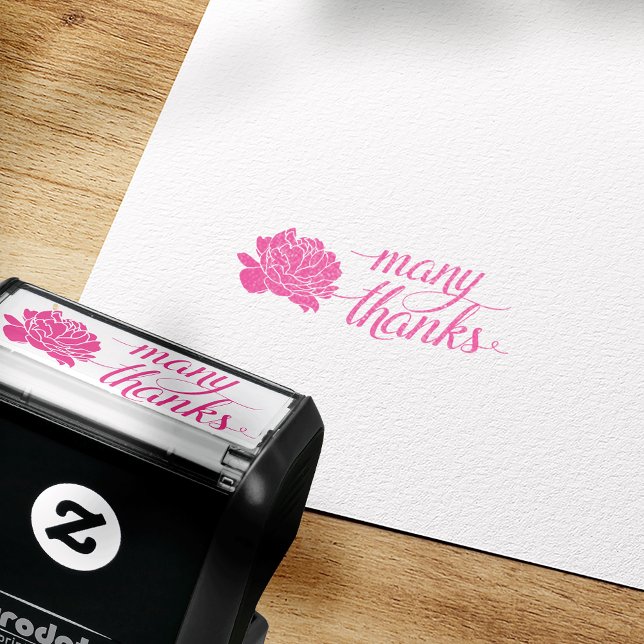 Tampon Auto-encreur Timbre auto-encastré Merci de pivoine rose (Créateur téléchargé)