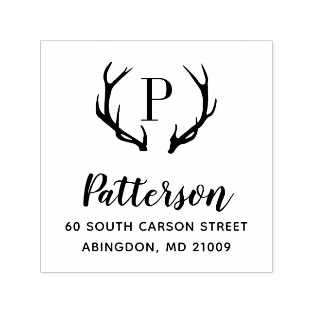 Tampon Auto-encreur Timbre d'adresse de monogramme rustique Antler (Design)