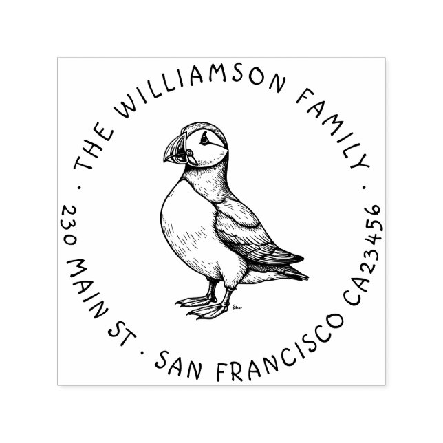 Tampon Auto-encreur Timbre d'adresse de retour de la famille Puffin (Design)