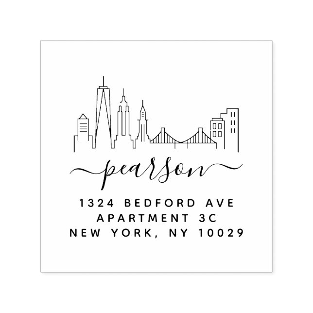 Tampon Auto-encreur Timbre d'adresse de retour Skyline de New York (Design)
