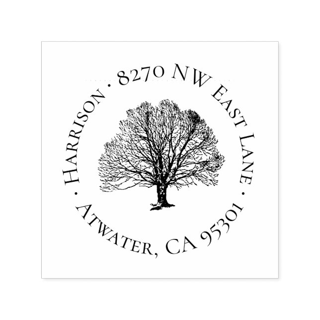Tampon Auto-encreur Timbre d'adresse du cercle de l'arbre rustique (Design)